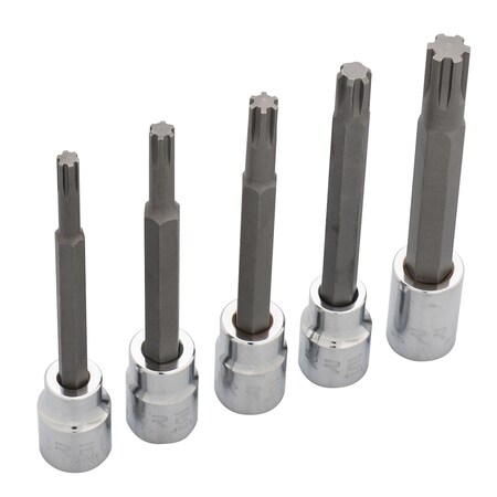 Urrea 3/8" Drive Ribe Long Bit, Metric, 5 pcs 4991M5
